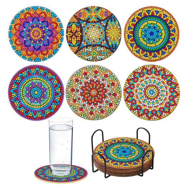 Diamond Art Coasters Arts And Crafts Diamonds Painting Kits DIY For Crafts  With Holder Art Painting Coaster For Beginners Kids - AliExpress